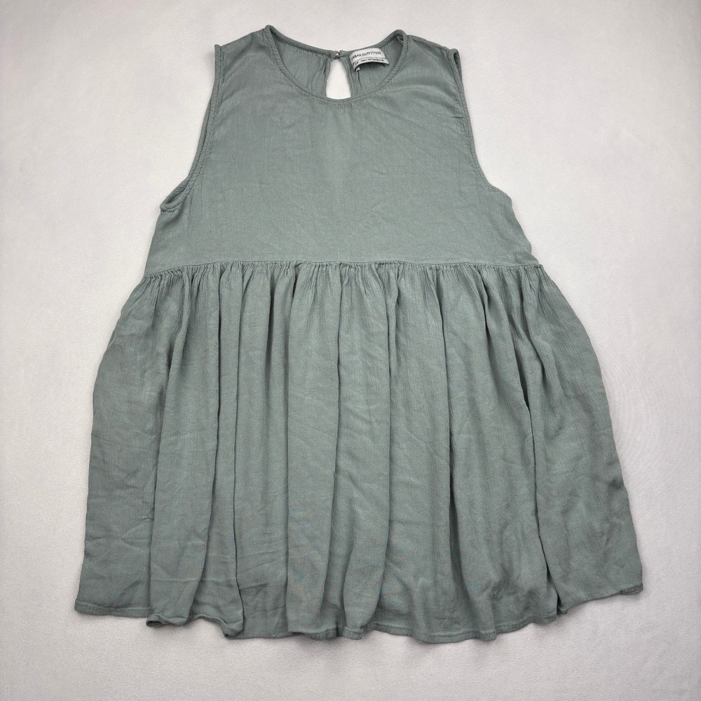 Urban Outfitters Top Womens Small Green Crinkle Rayon Babydoll Peplum Cami Tank